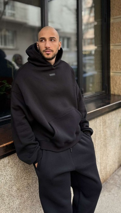 Мъжки ватиран сет Relaxed Fit / Black Мъжки ватиран сет Relaxed Fit / Black