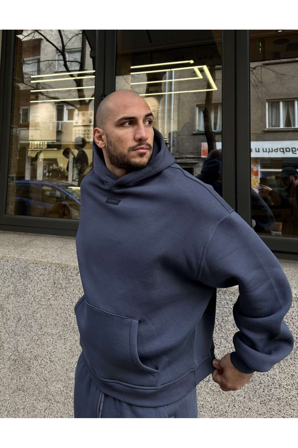 Мъжки ватиран сет Relaxed Fit / Dark Graphite