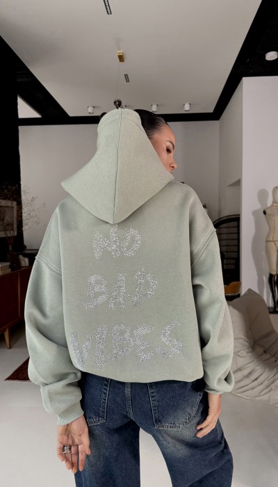 Hoodie NO BAD VIBES / Milky Green Hoodie NO BAD VIBES / Milky Green