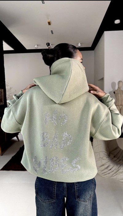 Hoodie NO BAD VIBES / Milky Green Hoodie NO BAD VIBES / Milky Green