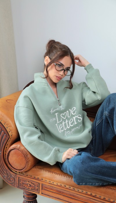 Hoodie LOVE LETTERS / Soft Green