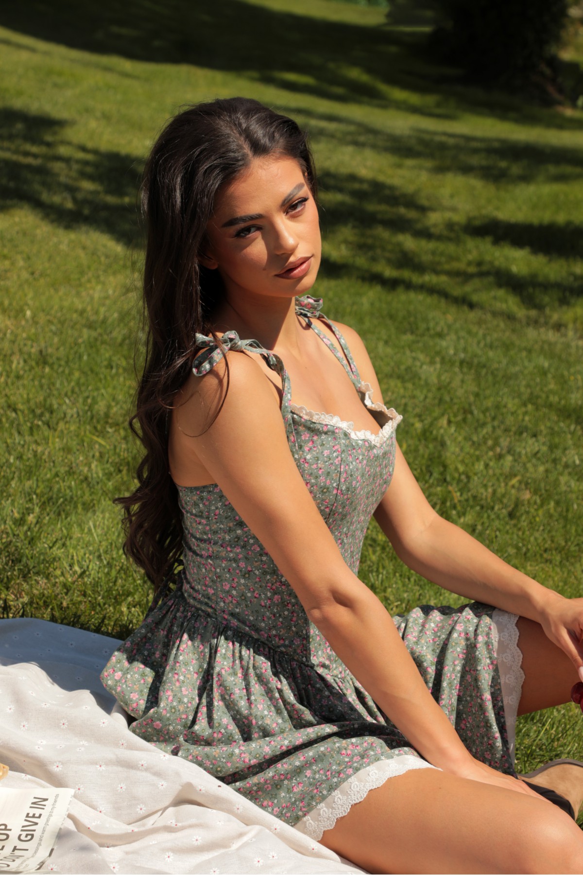 Лятна Рокля Your Dream Summer Dress / Green на Цветя с Дантела